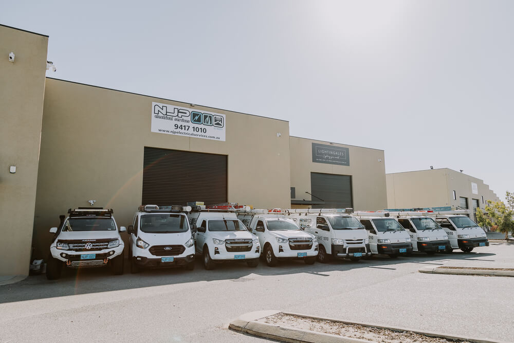 8 electrical servicing vehicles lined up