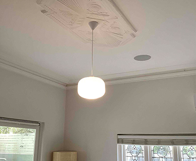 A bright, modern ceiling light