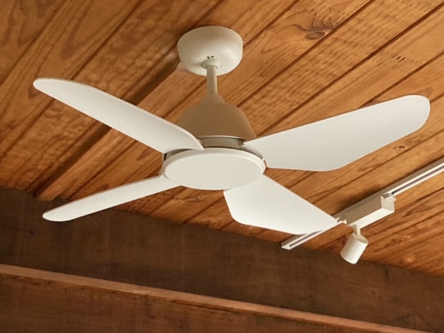 A white ceiling fan